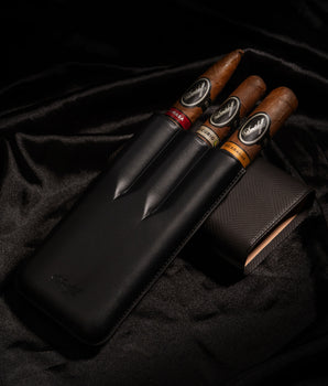 Davidoff Cigar Case Leaf (XL-3 / Black Leather) + 3 Cigars