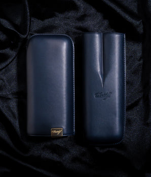 Davidoff Iconic Cigar Case (XL-2/Leather Blue-Gold) + 2 Cigars