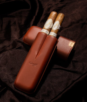 Davidoff Iconic Cigar Case (XL-2/Leather Brown-Gold) + 2 Cigars