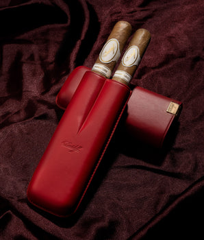 Davidoff Iconic Cigar Case (XL-2/Leather Red-Gold) + 2 Cigars