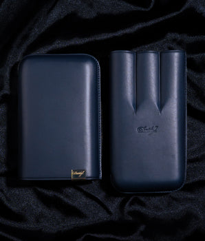 Davidoff Iconic Cigar Case (XL-3/Leather Blue-Gold) + 3 Cigars