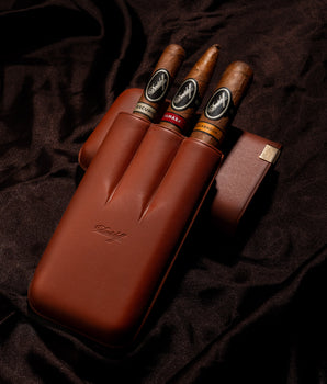 Davidoff Iconic Cigar Case (XL-3/Leather Brown-Gold) + 3 Cigars
