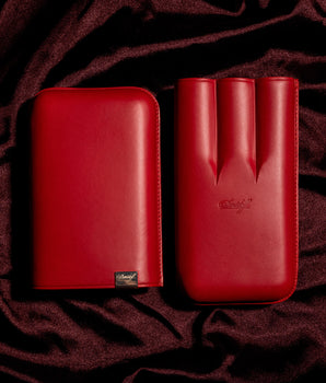 Davidoff Iconic Cigar Case (XL-3/Leather Red-Gold) + 3 Cigars