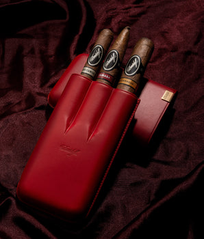Davidoff Iconic Cigar Case (XL-3/Leather Red-Gold) + 3 Cigars